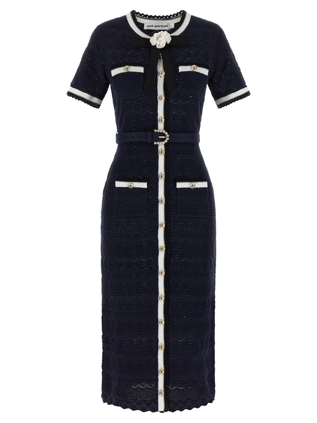 Self-Portrait Blue Cotton Midi Dress Self-Portrait