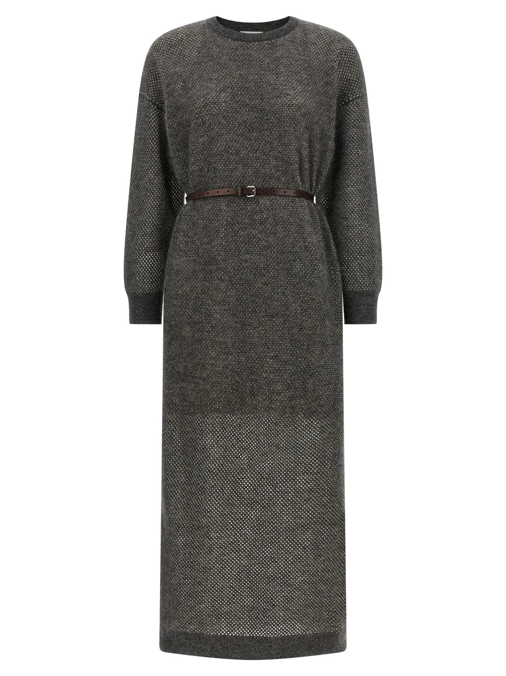 Brunello Cucinelli Gray Wool Midi Dress Brunello Cucinelli