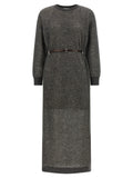 Brunello Cucinelli Gray Wool Midi Dress Brunello Cucinelli