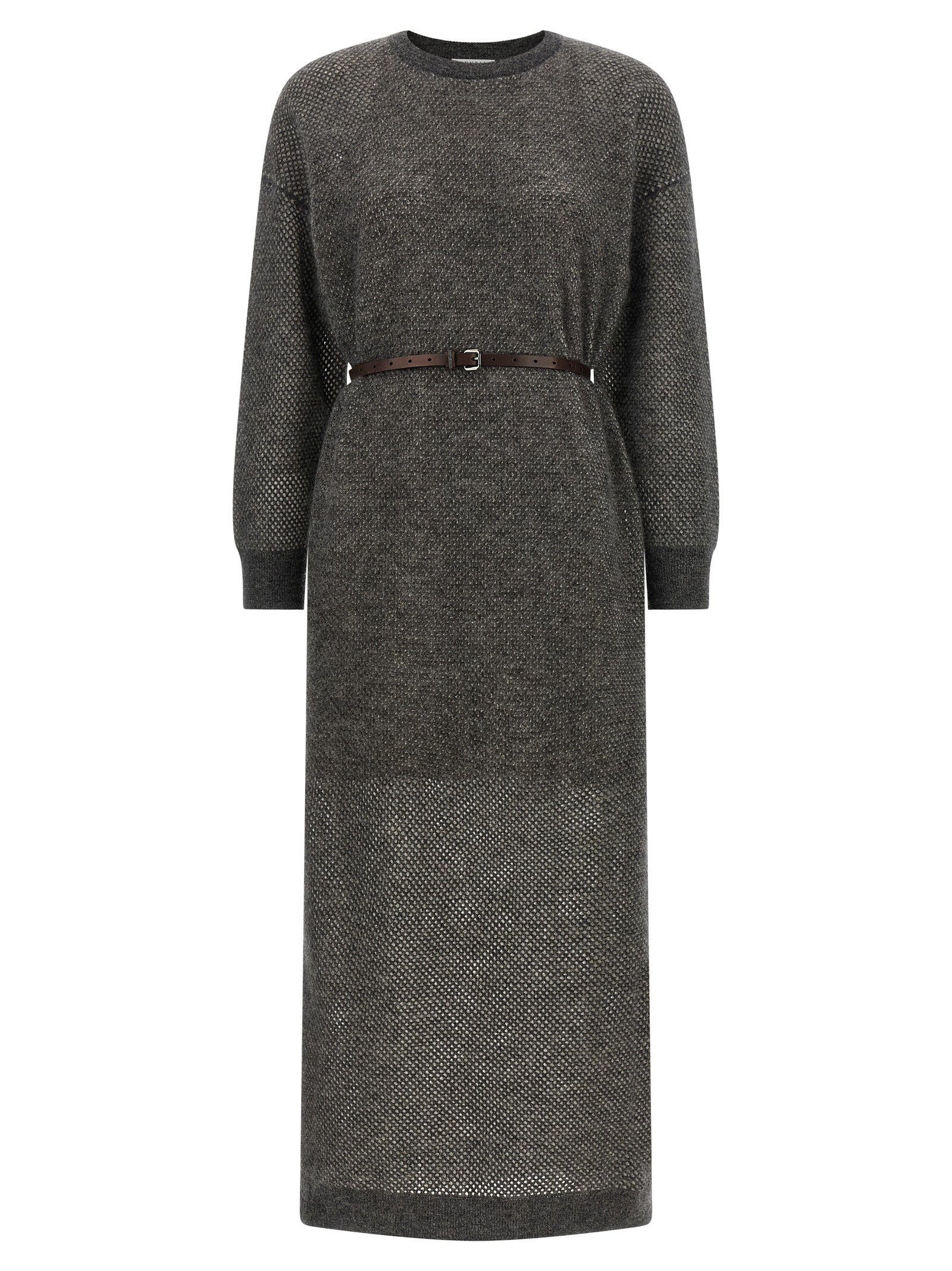 Brunello Cucinelli Gray Wool Midi Dress Brunello Cucinelli