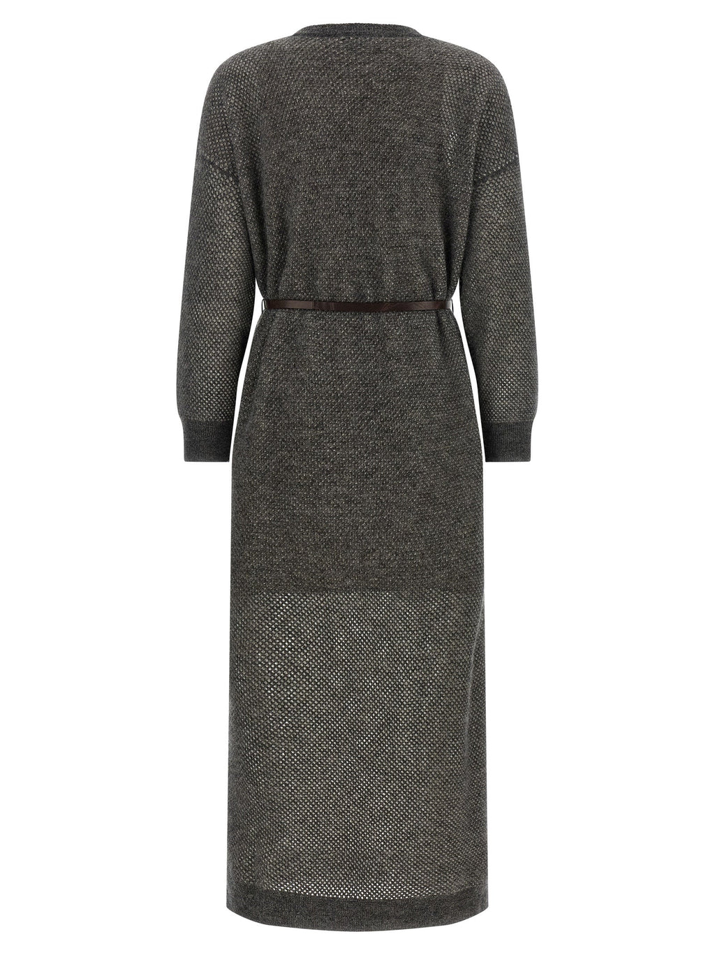 Brunello Cucinelli Gray Wool Midi Dress Brunello Cucinelli