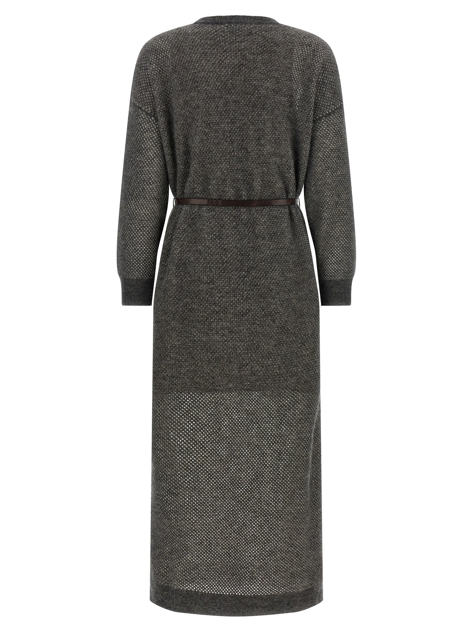 Brunello Cucinelli Gray Wool Midi Dress Brunello Cucinelli