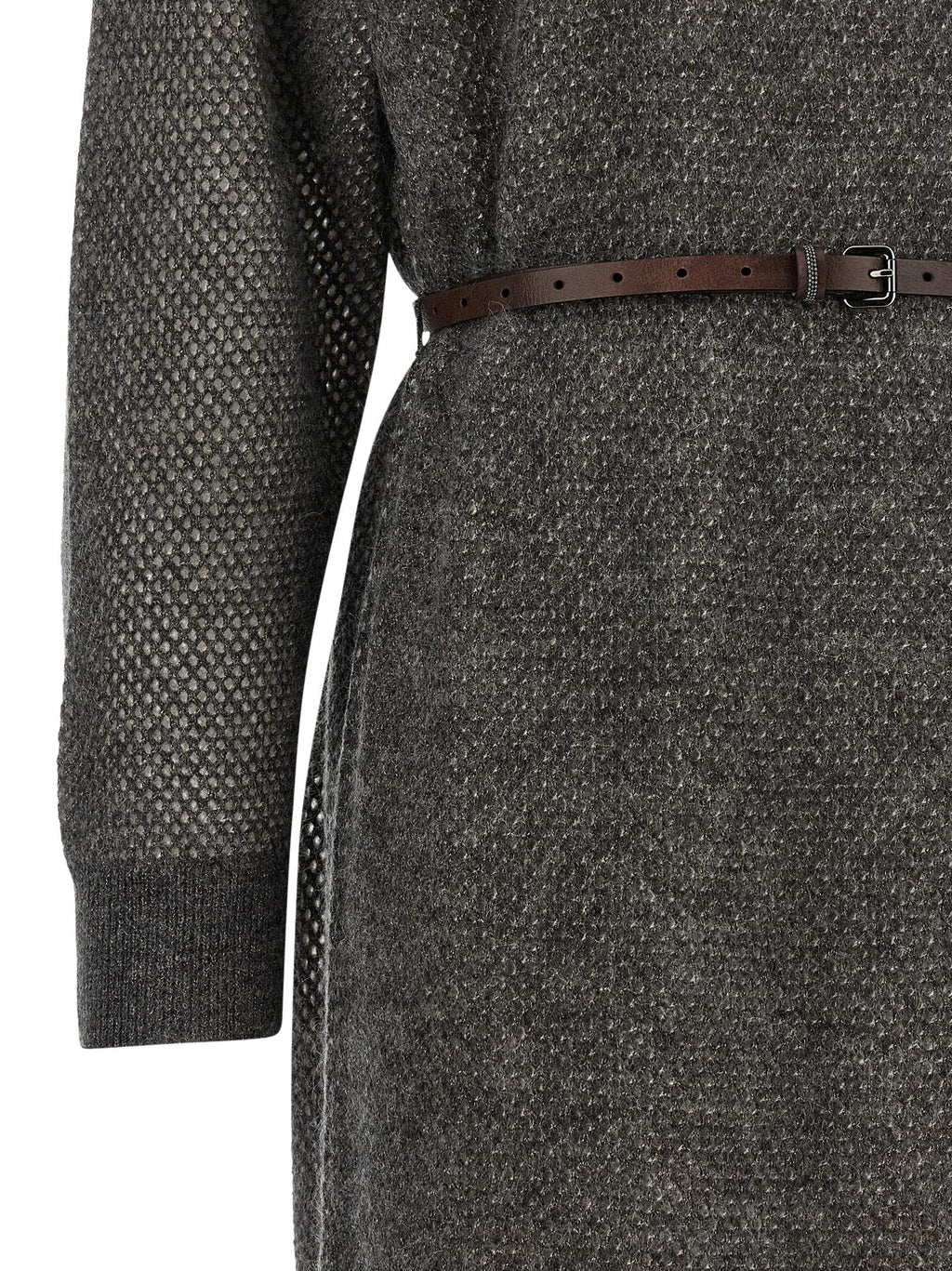 Brunello Cucinelli Gray Wool Midi Dress Brunello Cucinelli