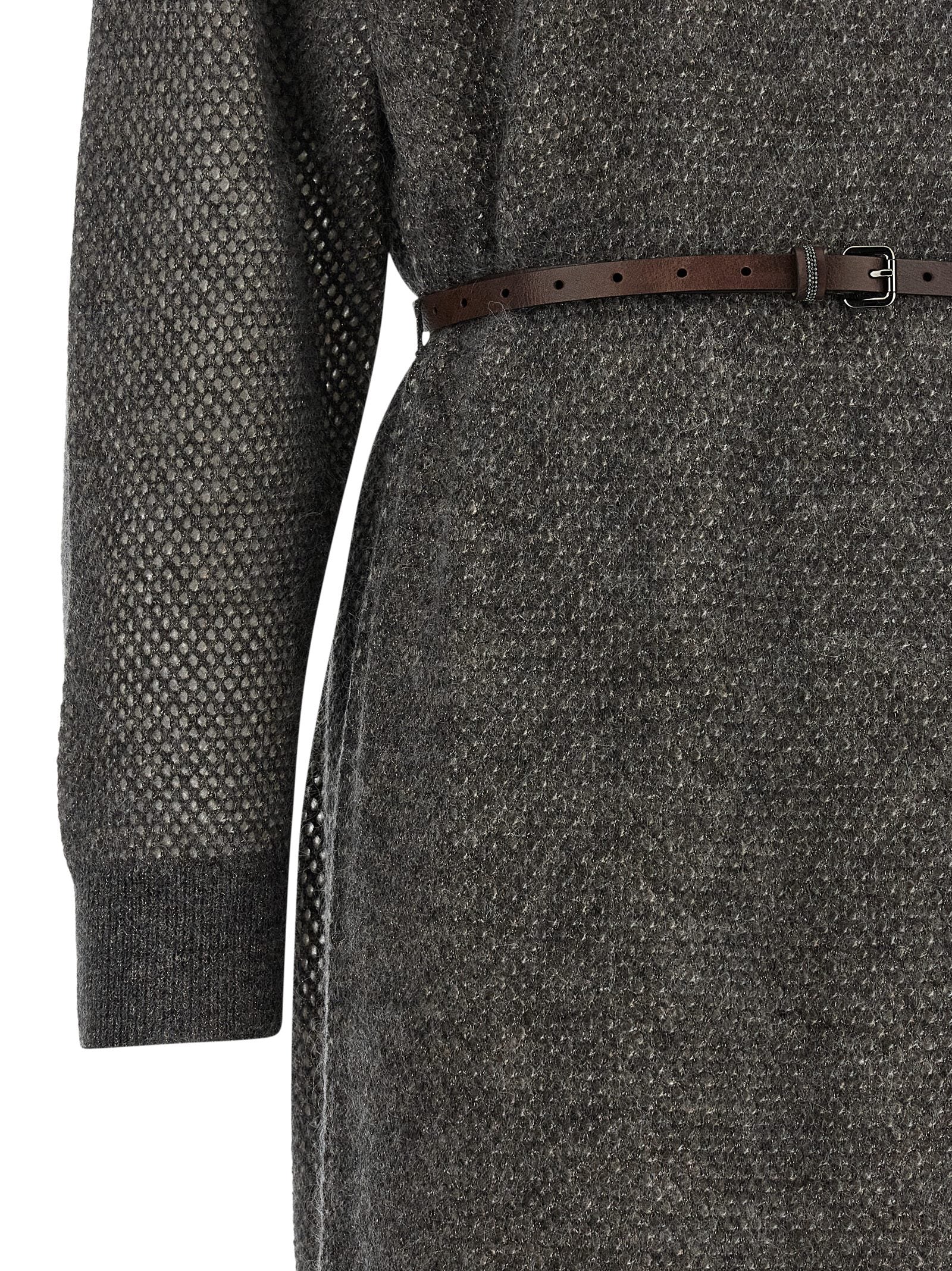 Brunello Cucinelli Gray Wool Midi Dress Brunello Cucinelli