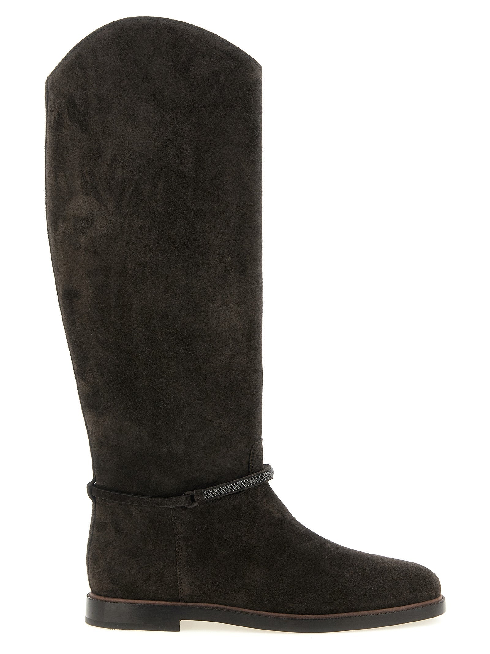 Brunello Cucinelli Black Calfskin Over The Knee Brunello Cucinelli