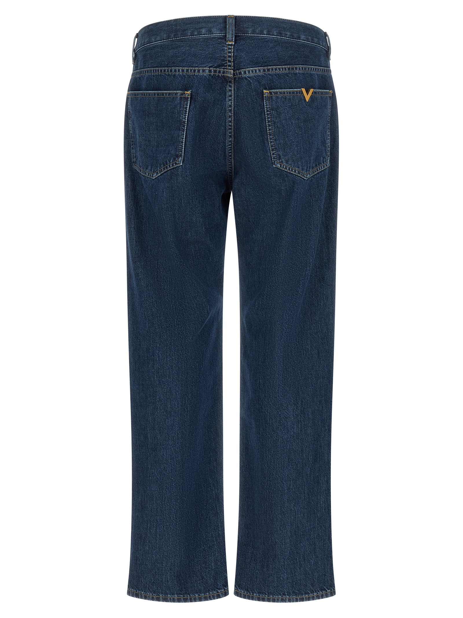 Valentino Garavani Blue Cotton Straight-Leg Jeans Valentino Garavani