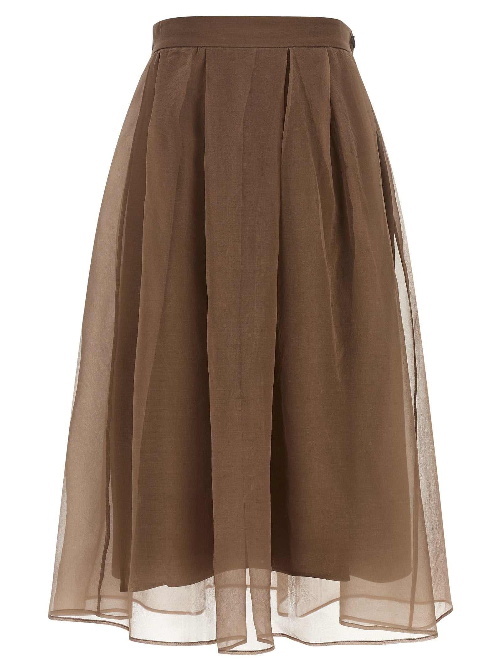 Brunello Cucinelli Brown Silk Midi Skirt Brunello Cucinelli