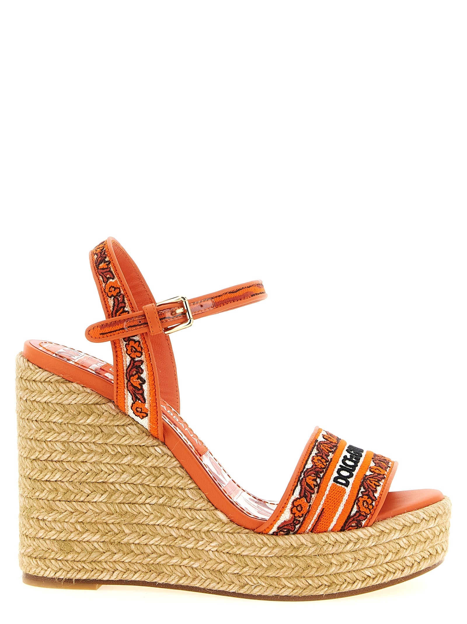 Dolce & Gabbana Orange Cotton Wedge Sandals Dolce & Gabbana