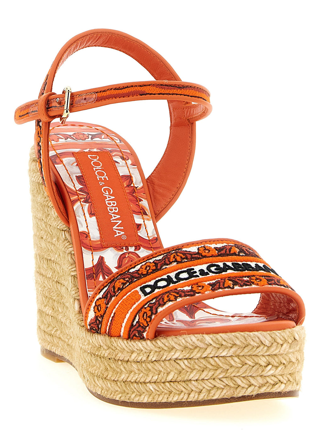 Dolce & Gabbana Orange Cotton Wedge Sandals Dolce & Gabbana