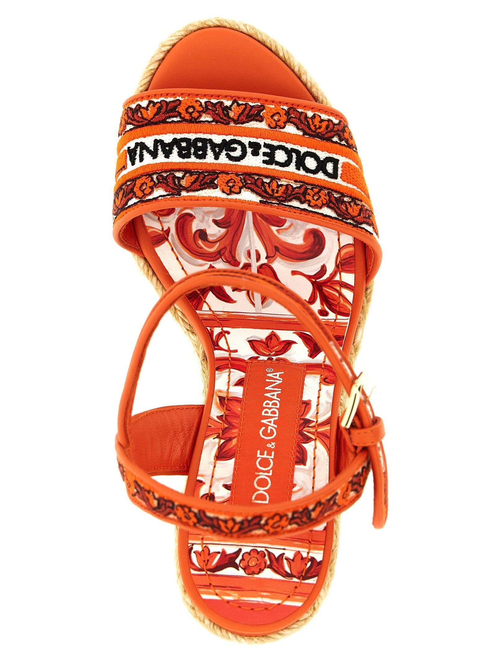 Dolce & Gabbana Orange Cotton Wedge Sandals Dolce & Gabbana