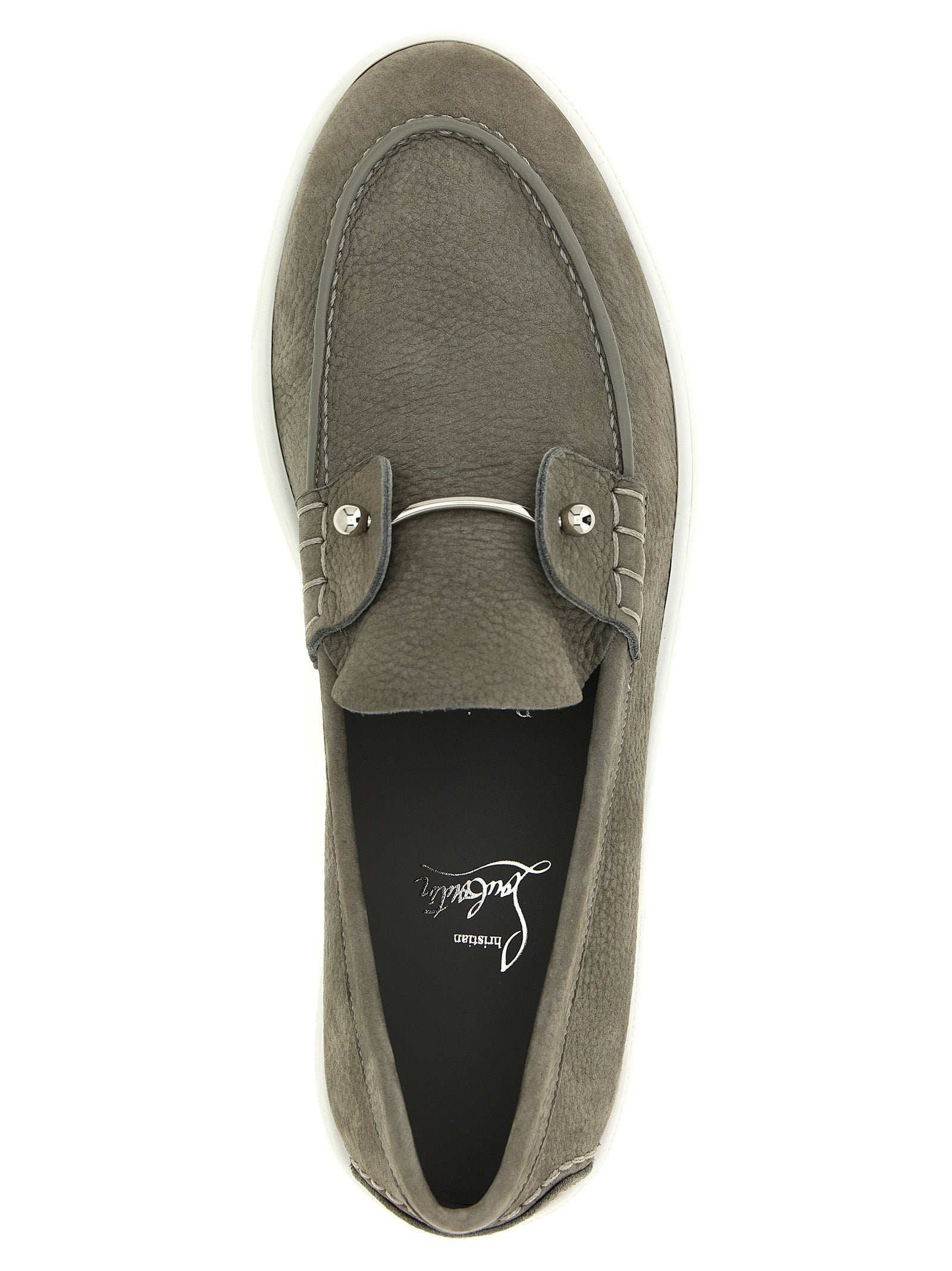 Christian Louboutin Gray Calfskin Slip-On Loafers Christian Louboutin