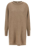 Brunello Cucinelli Beige Virgin Wool Short Dress Brunello Cucinelli