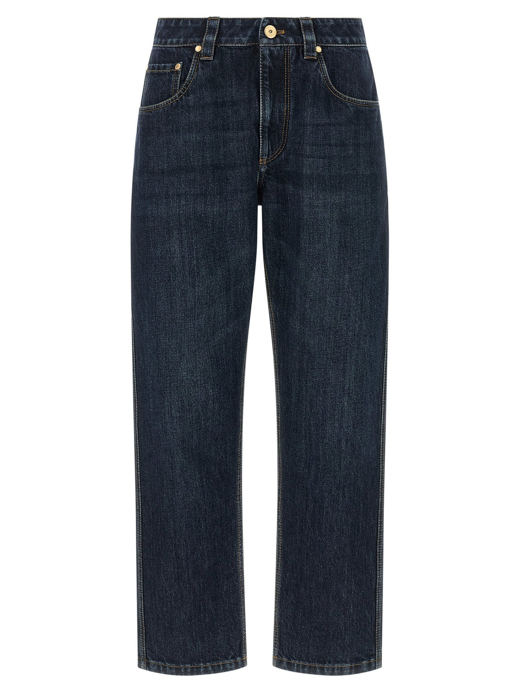 Brunello Cucinelli Blue Cotton Straight-Leg Jeans Brunello Cucinelli