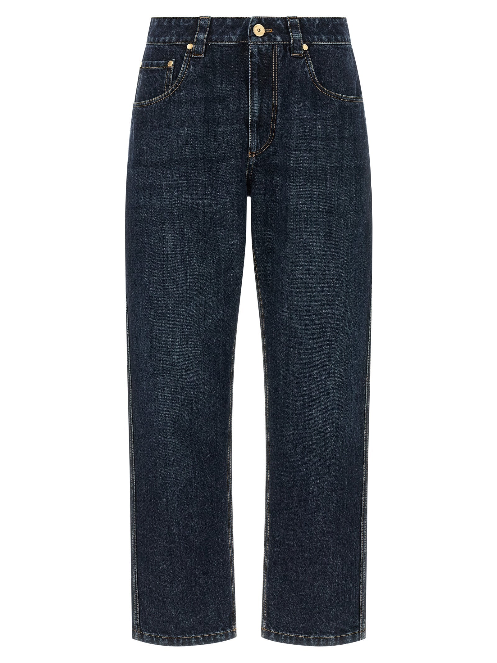 Brunello Cucinelli Blue Cotton Straight-Leg Jeans Brunello Cucinelli