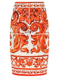 Dolce & Gabbana Orange Silk Midi Skirt Dolce & Gabbana