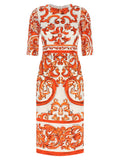 Dolce & Gabbana Orange Silk Midi Dress Dolce & Gabbana