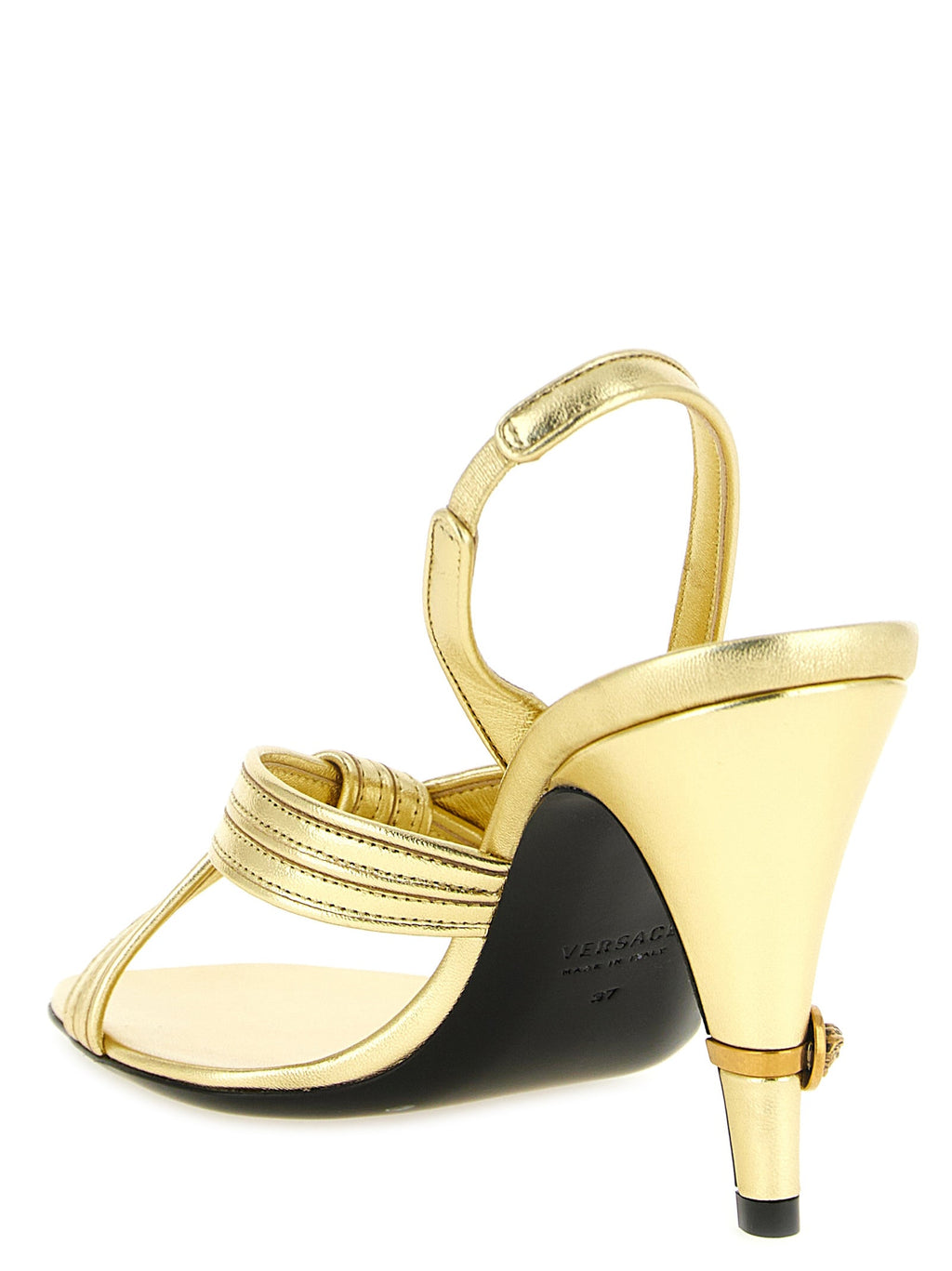 Versace Gold Lamb Leather Stiletto Heel Sandals Versace