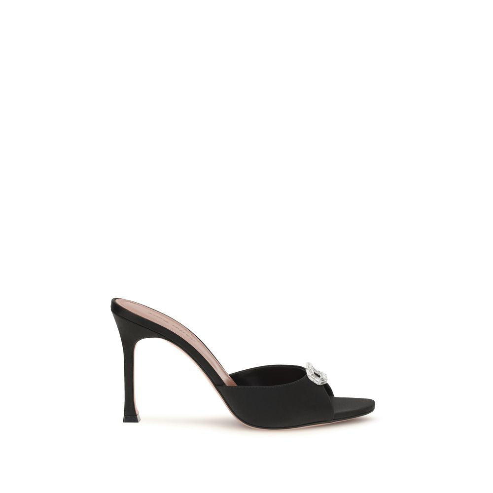 Amina Muaddi Black Silk Stiletto Heel Sandals