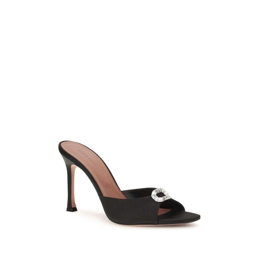 Amina Muaddi Black Silk Stiletto Heel Sandals
