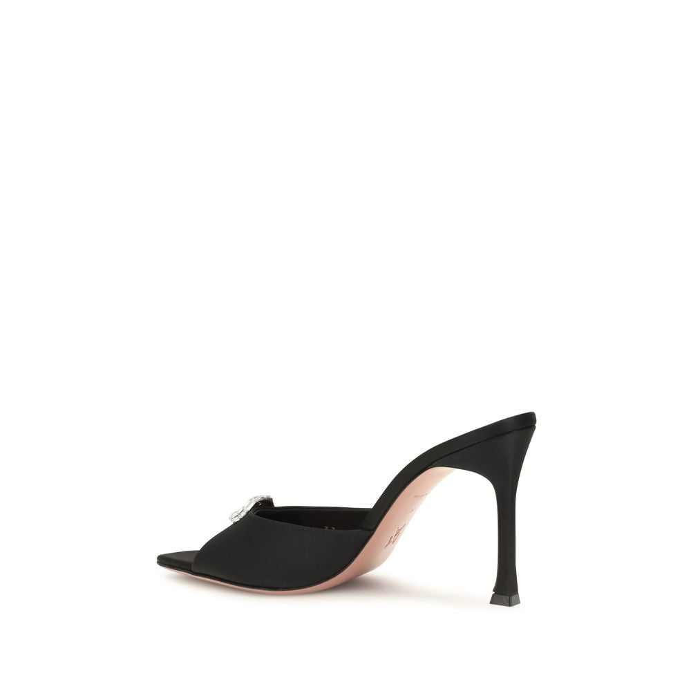 Amina Muaddi Black Silk Stiletto Heel Sandals