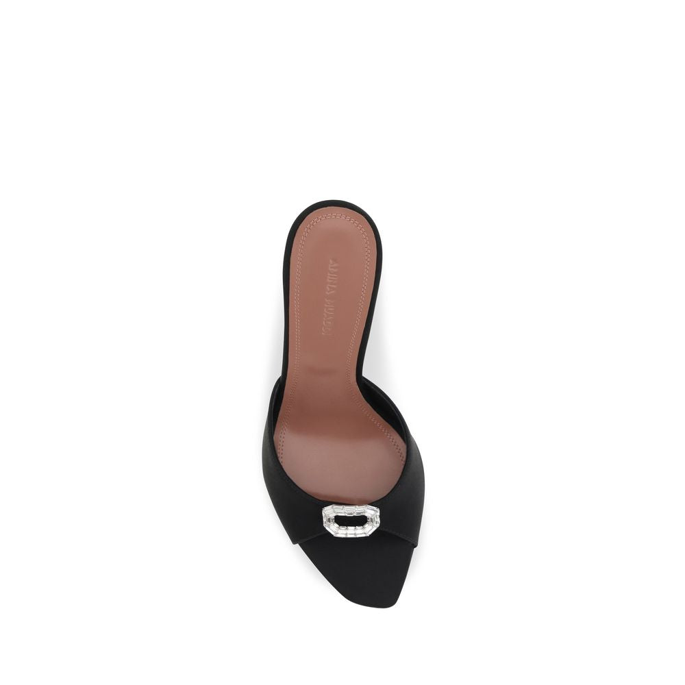Amina Muaddi Black Silk Stiletto Heel Sandals