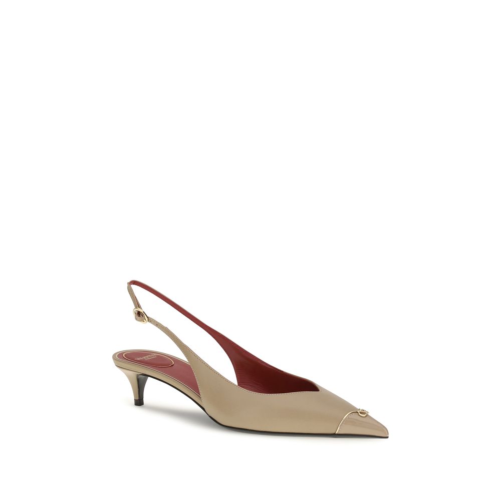 Valentino Garavani Beige Calf Leather Bos Taurus Mid Heel Pumps
