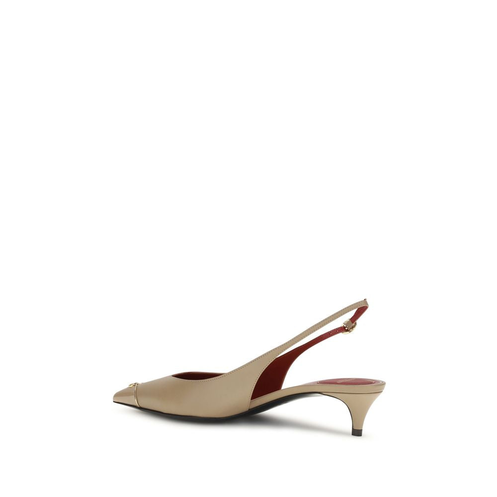 Valentino Garavani Beige Calf Leather Bos Taurus Mid Heel Pumps