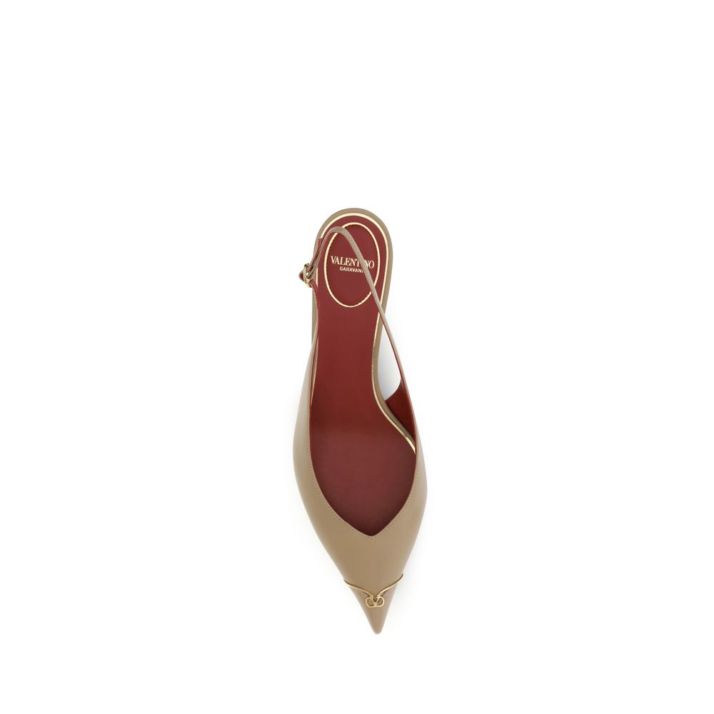 Valentino Garavani Beige Calf Leather Bos Taurus Mid Heel Pumps