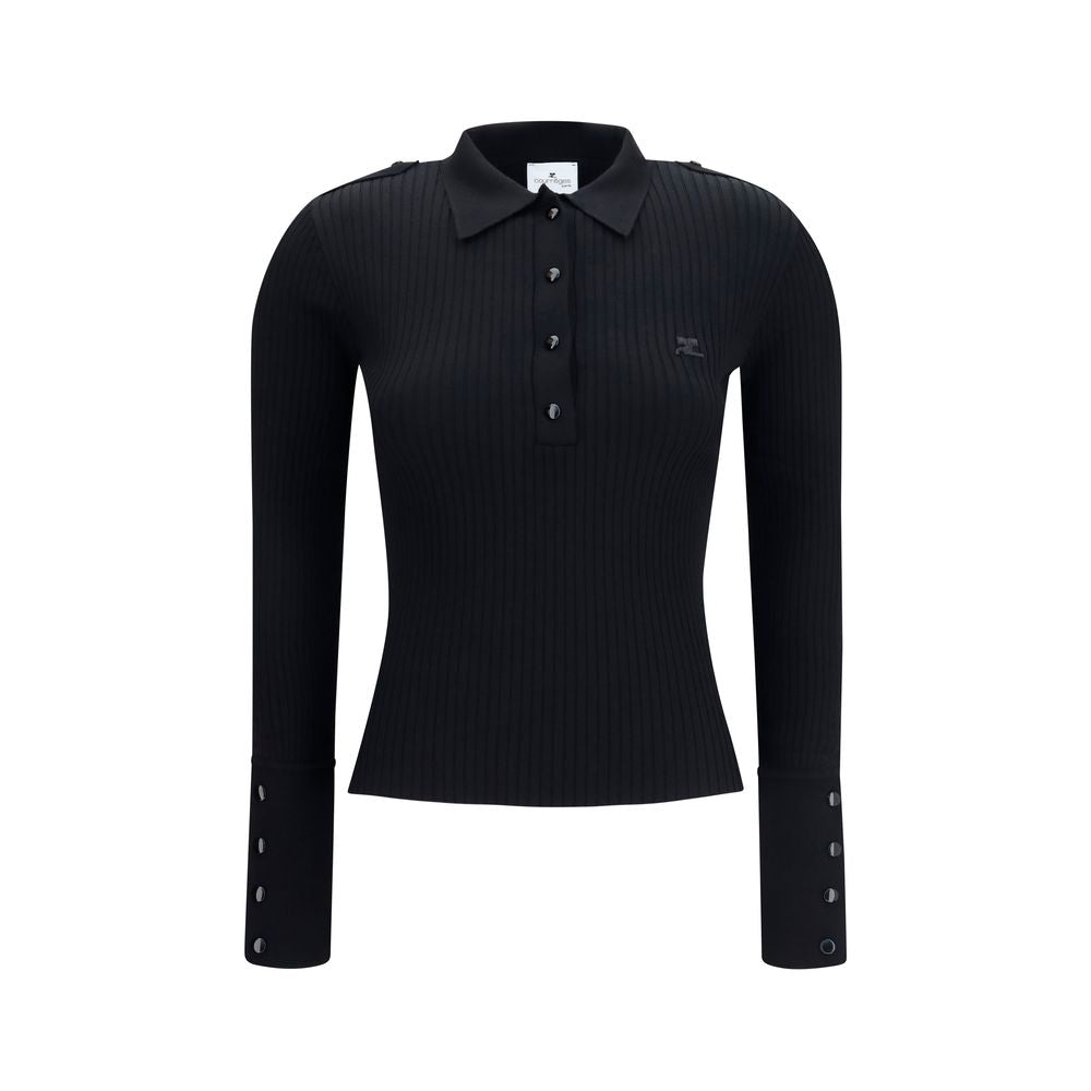 Courrèges Black Viscose Polo Shirt Courrèges