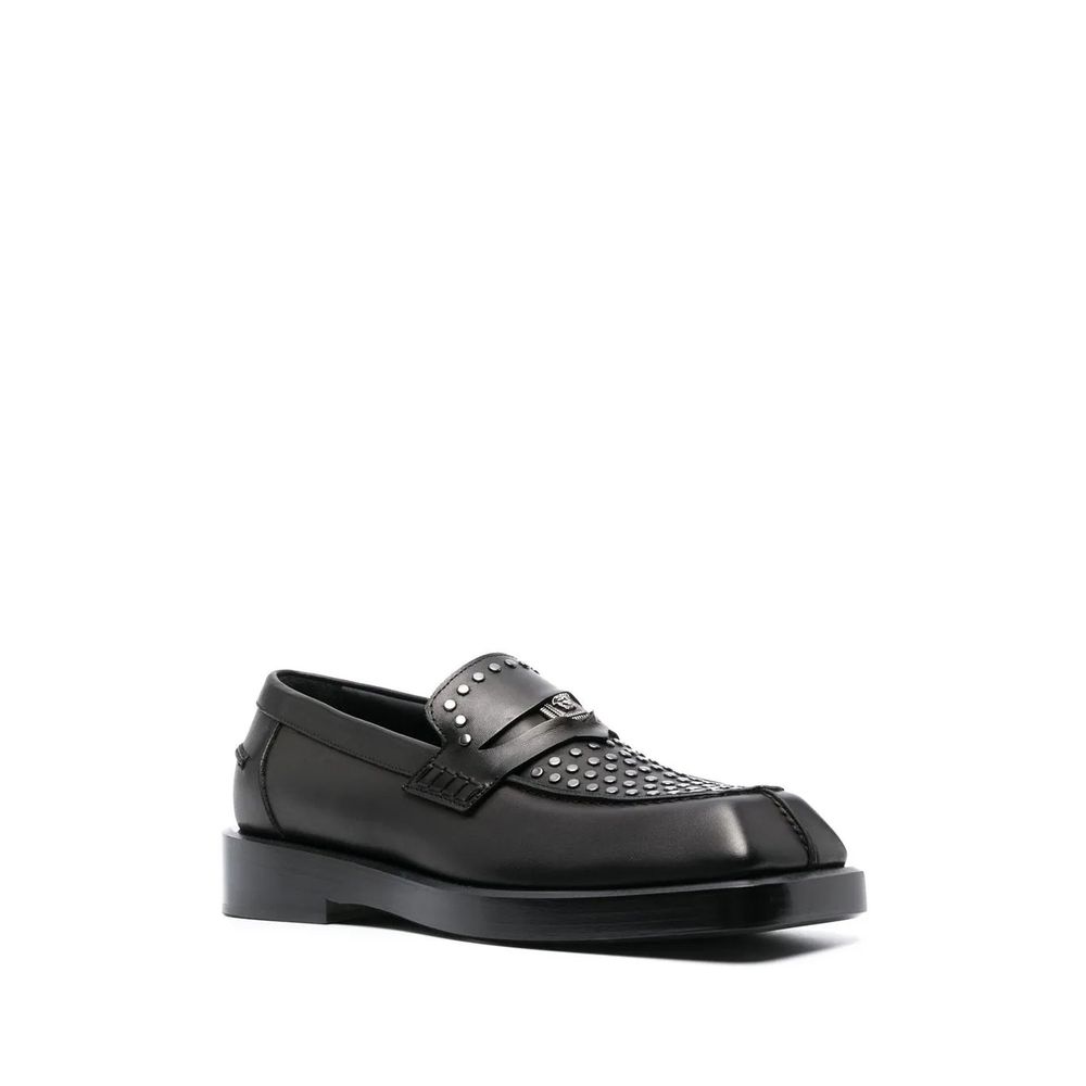 Versace Black Leather Slip-On Loafers