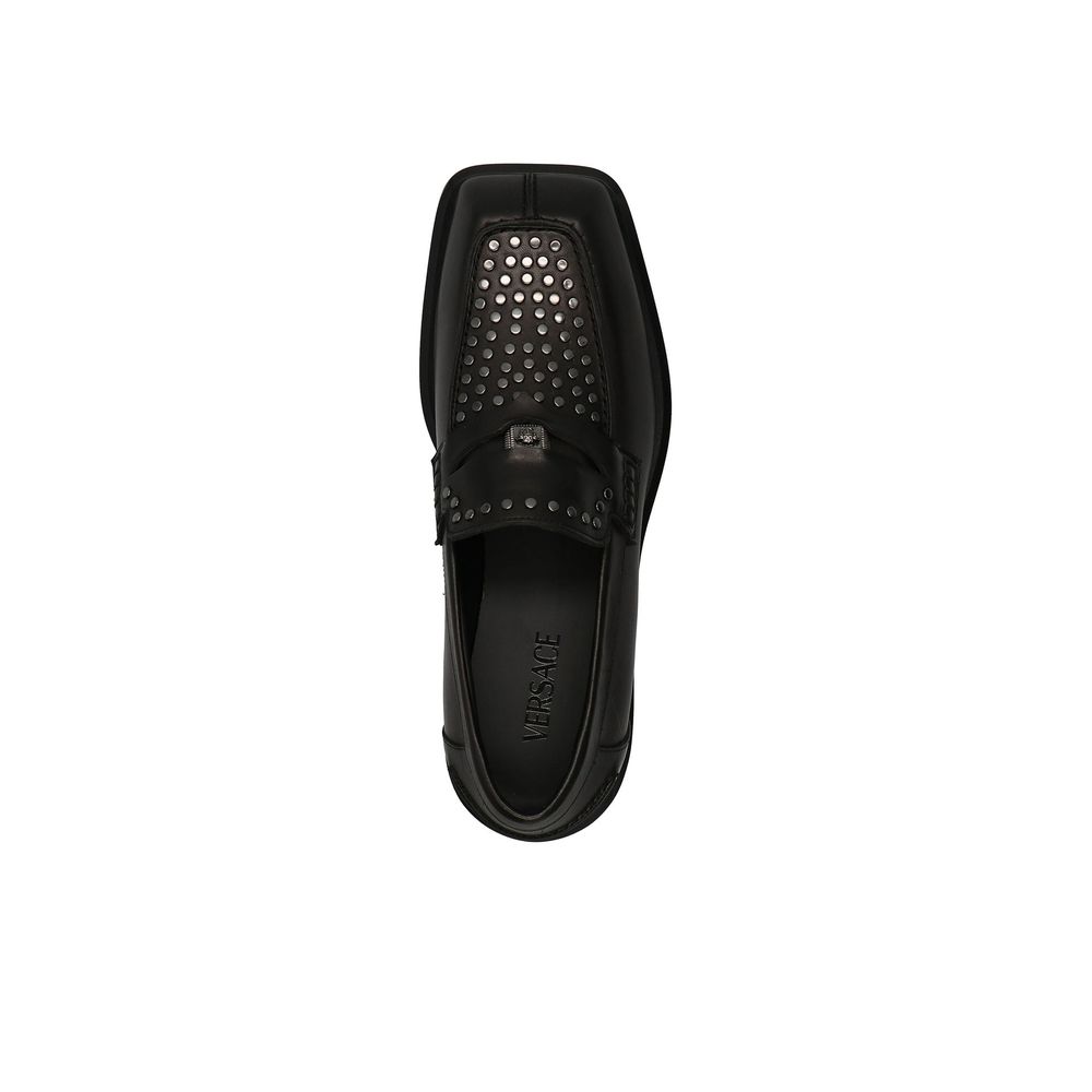 Versace Black Leather Slip-On Loafers