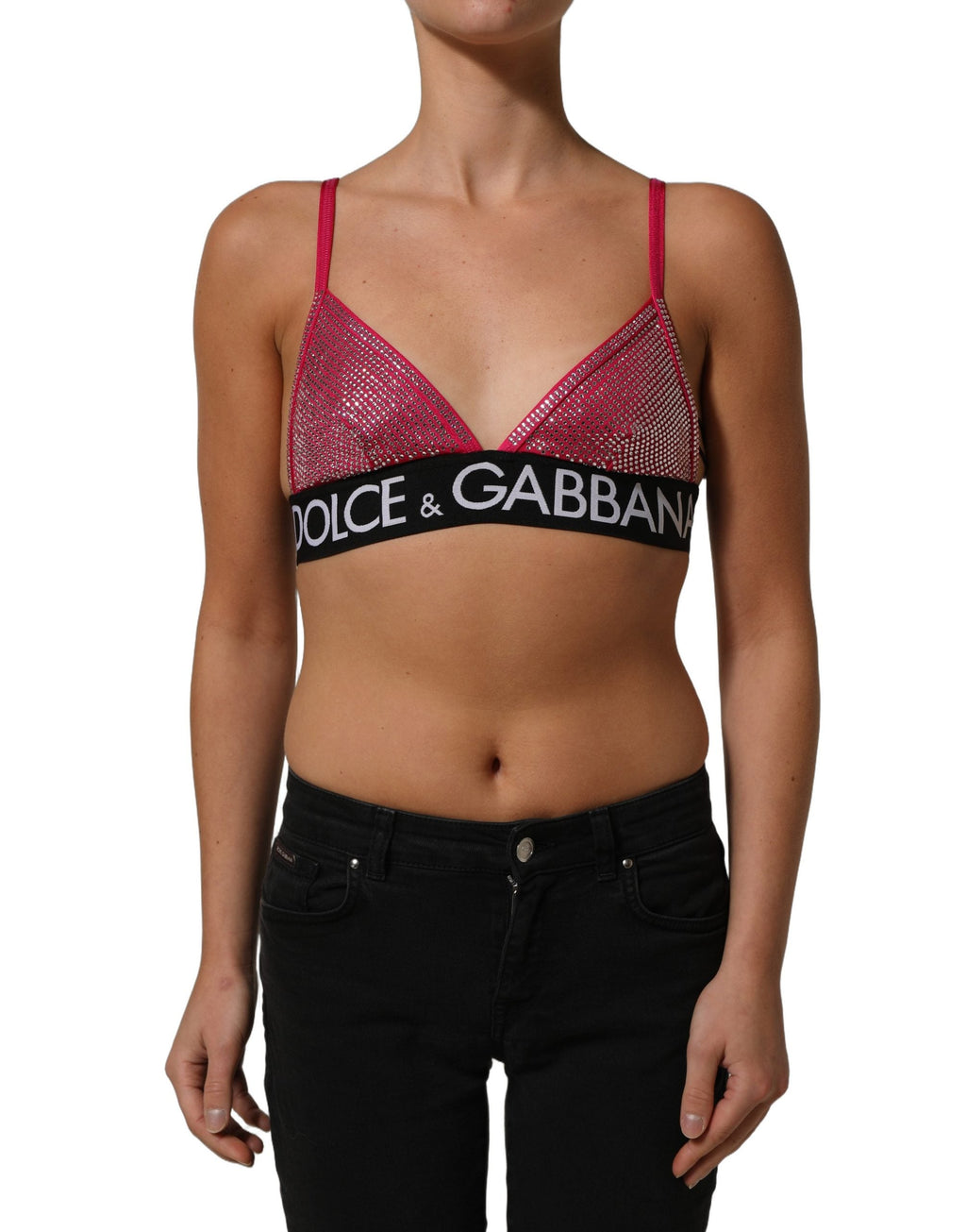 Dolce & Gabbana Pink Crystal Embellished Bralette Crop Top