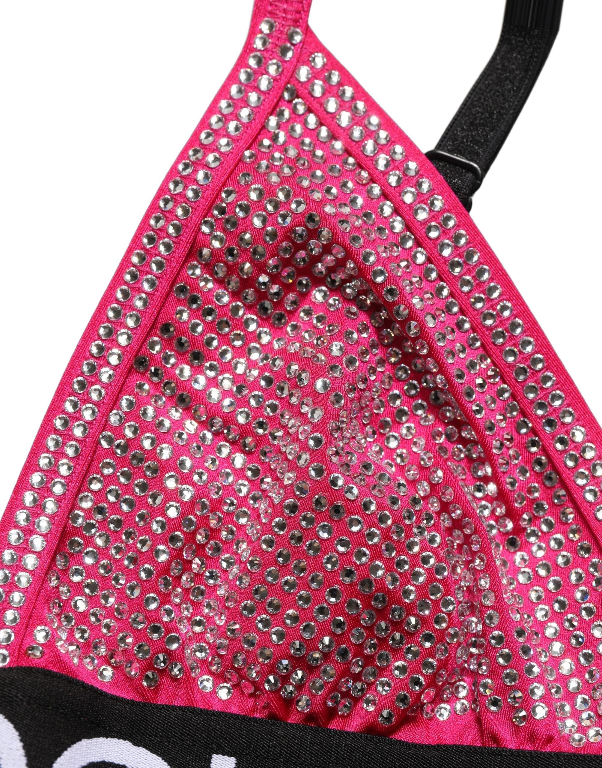 Dolce & Gabbana Pink Crystal Embellished Bralette Crop Top