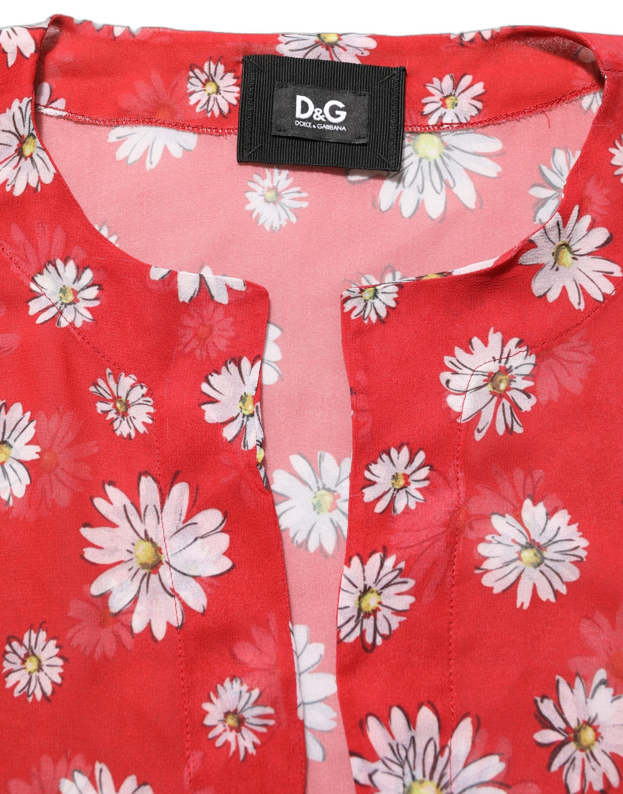 Dolce & Gabbana Red Floral V-neck Polyester Kaftan Blouse Top