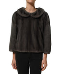 Dolce & Gabbana Dark Gray Mink Fur Round Collar Blouse Top