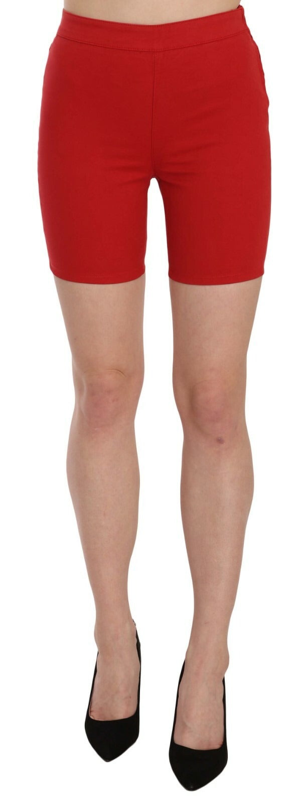 PINKO Red Mid Waist Cotton Stretch Slim Mini Shorts