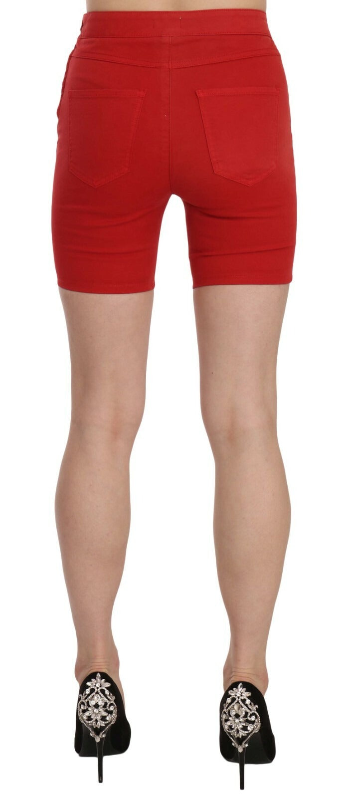 PINKO Red Mid Waist Cotton Stretch Slim Mini Shorts