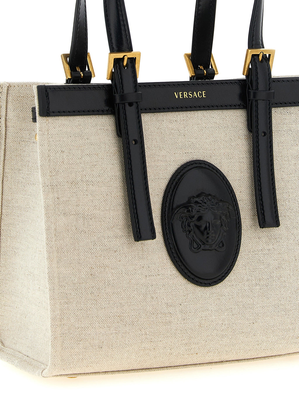 Versace Beige Linen Tote Bag