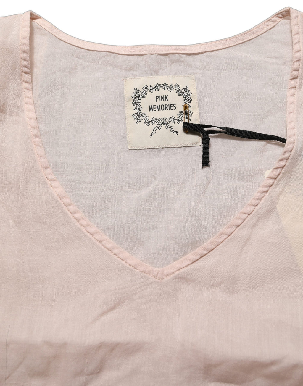 PINK MEMORIES Light Pink Linen V-Neck Long Sleeves Blouse Top