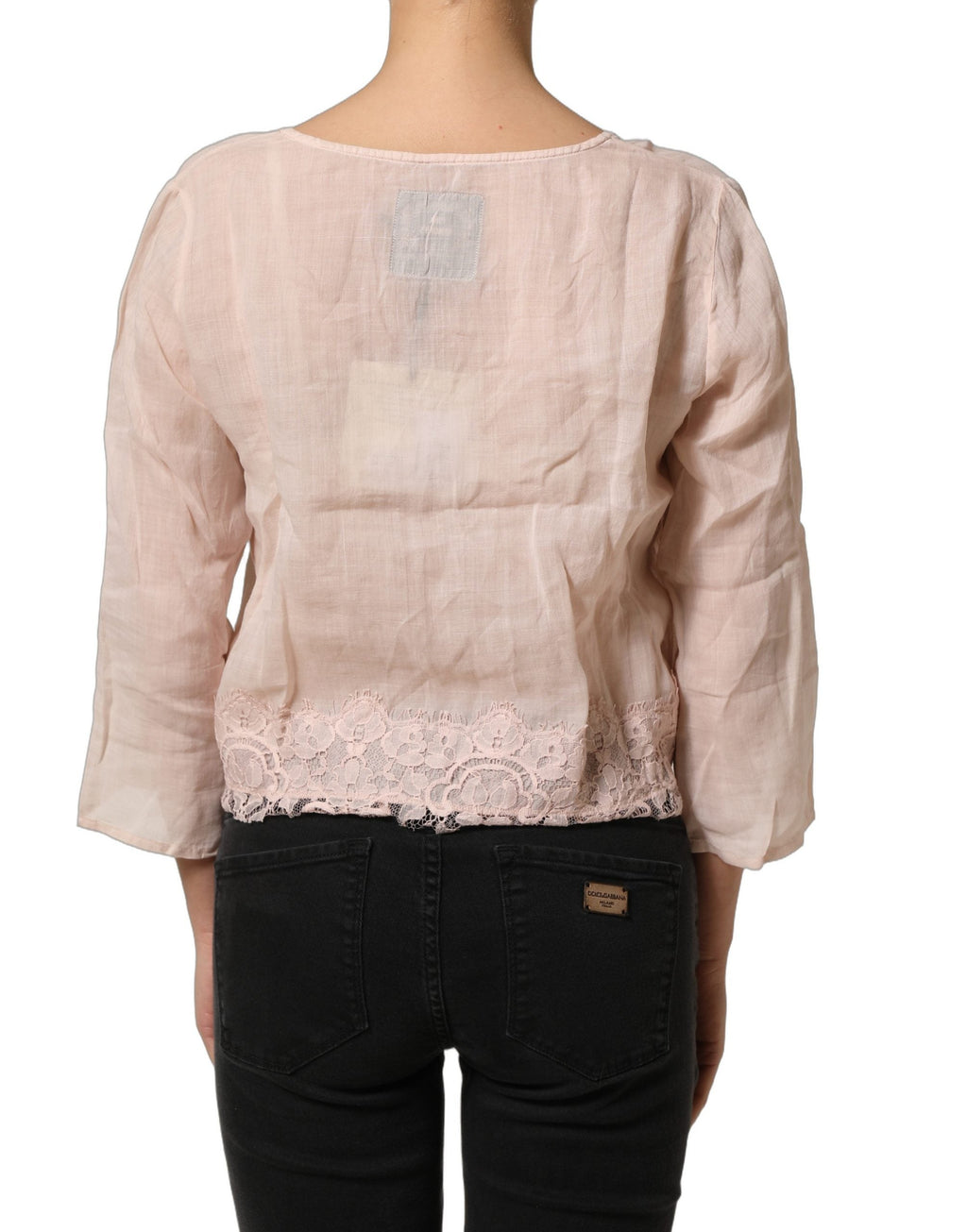 PINK MEMORIES Light Pink Linen V-Neck Long Sleeves Blouse Top