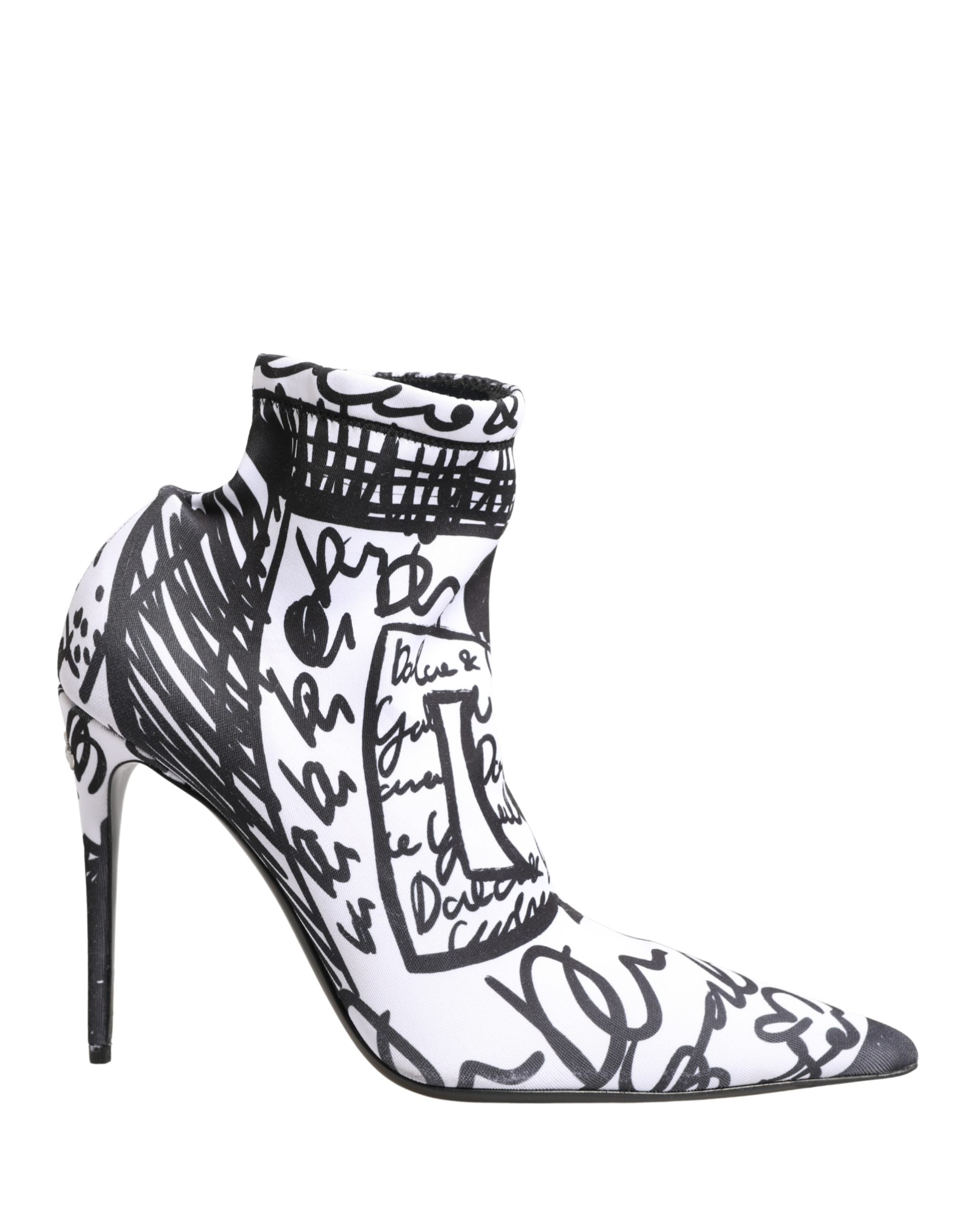 Dolce & Gabbana White Graffiti Stretch Ankle Boots Shoes