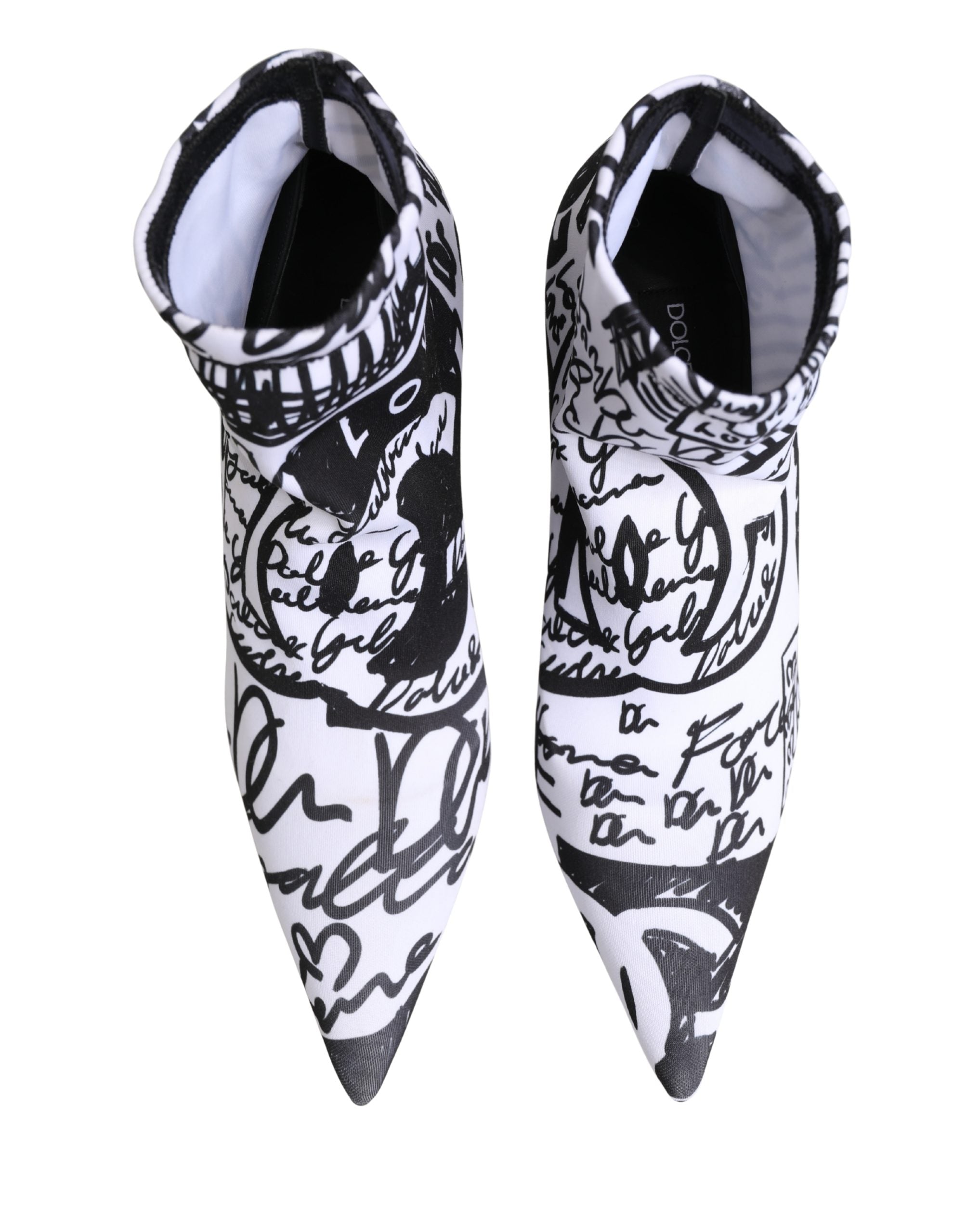 Dolce & Gabbana White Graffiti Stretch Ankle Boots Shoes