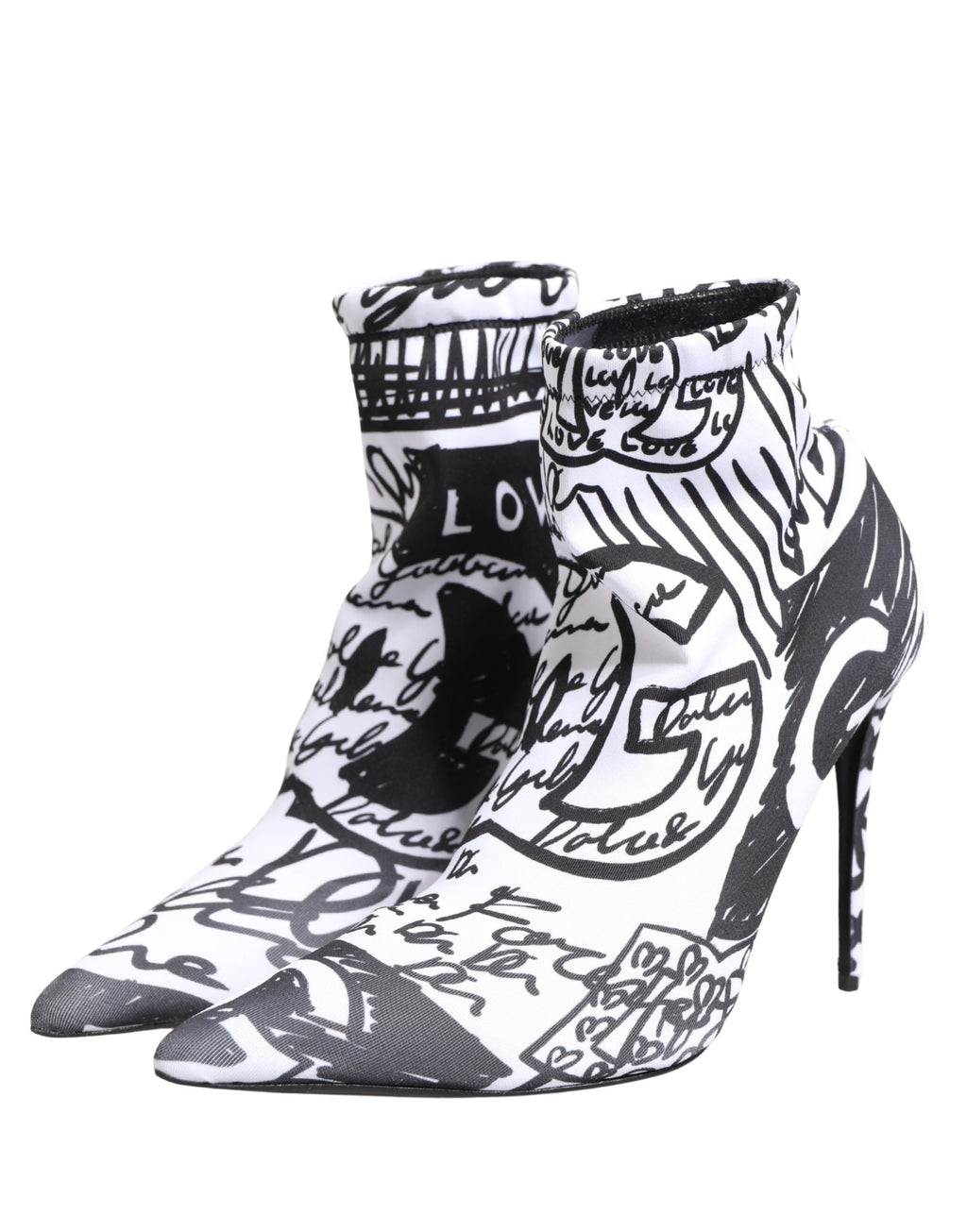Dolce & Gabbana White Graffiti Stretch Ankle Boots Shoes