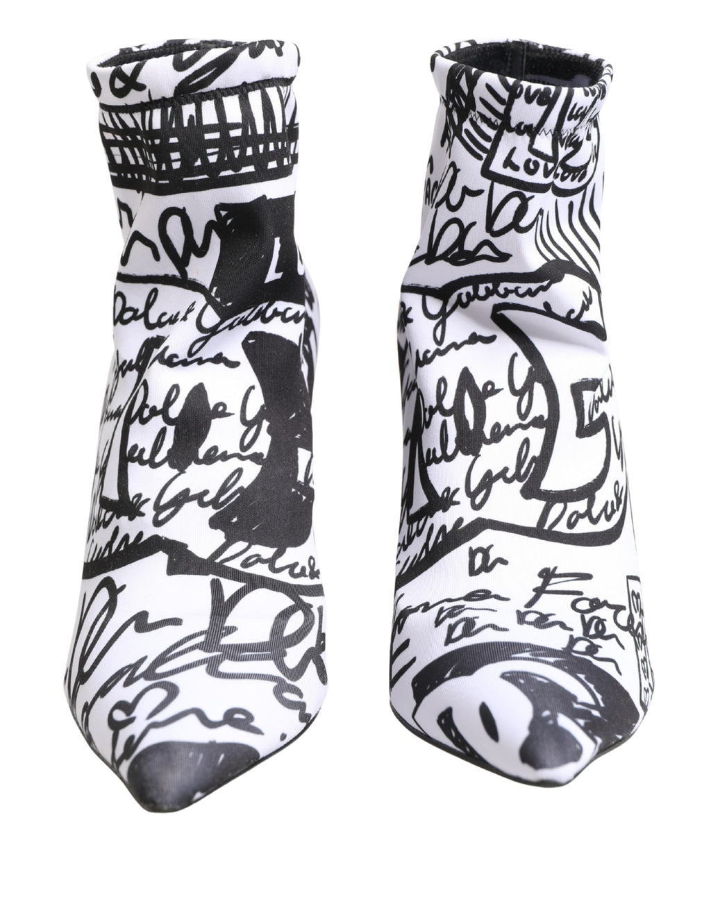 Dolce & Gabbana White Graffiti Stretch Ankle Boots Shoes