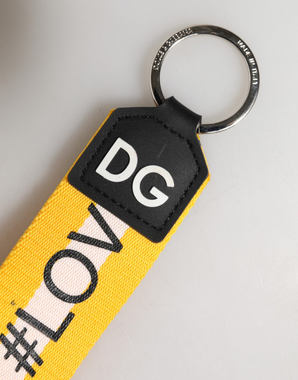 Dolce & Gabbana Yellow Logo Polyester Silver Brass Holder Keychain Keyring