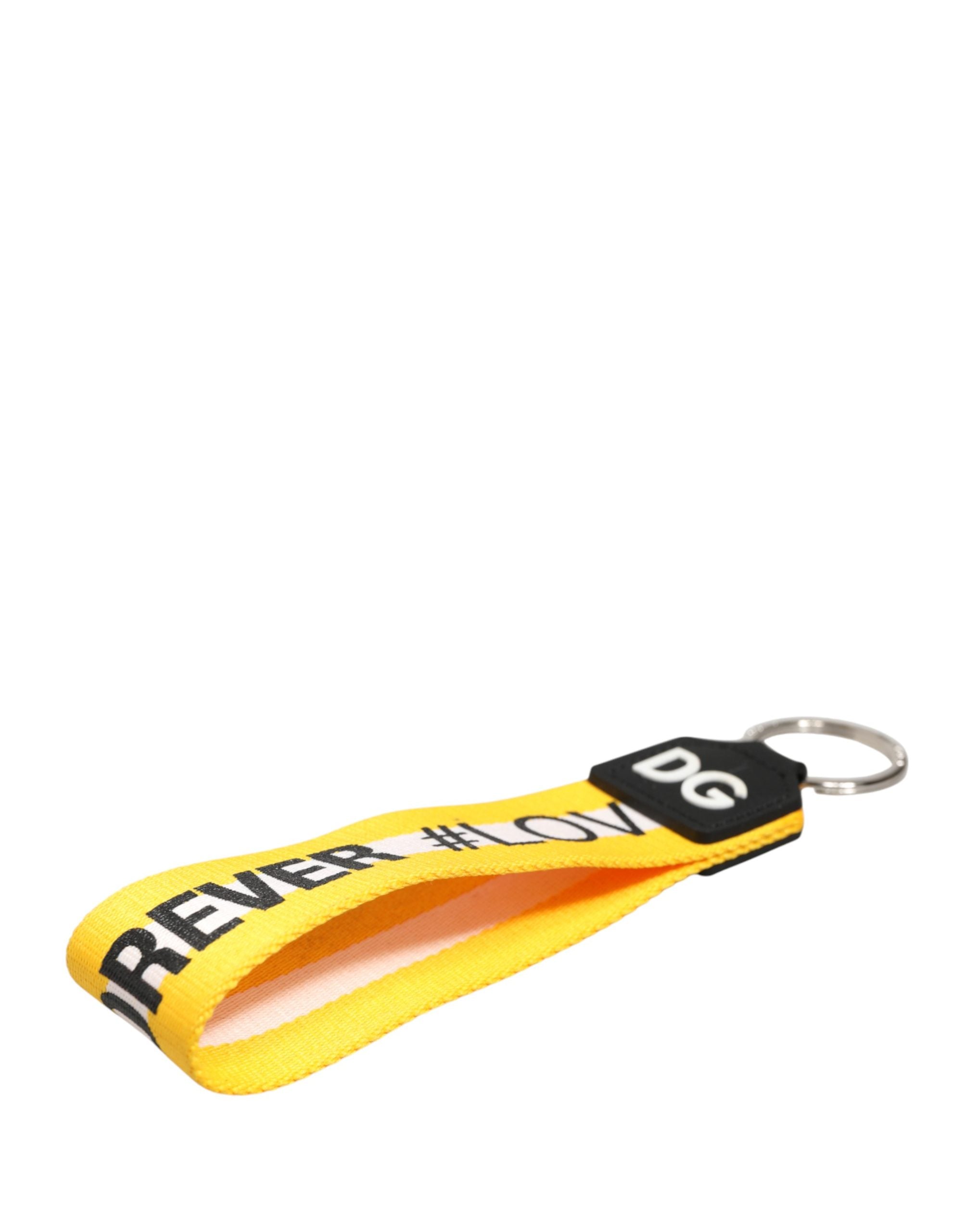 Dolce & Gabbana Yellow Logo Polyester Silver Brass Holder Keychain Keyring