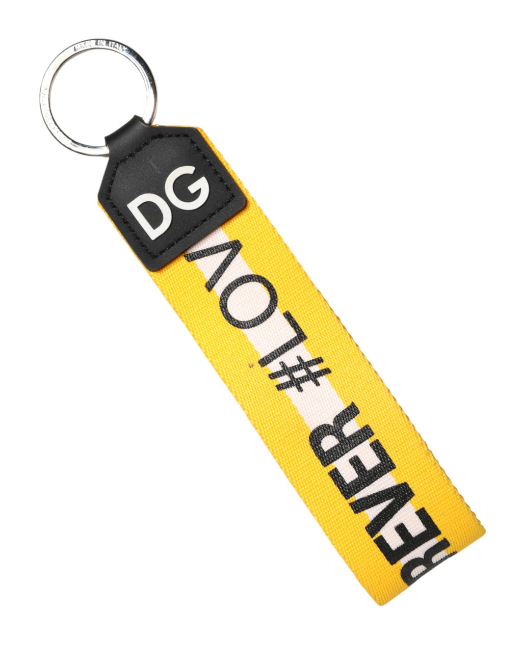 Dolce & Gabbana Yellow Logo Polyester Silver Brass Holder Keychain Keyring
