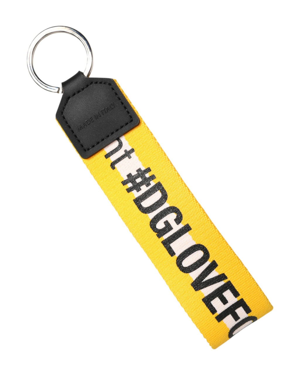 Dolce & Gabbana Yellow Logo Polyester Silver Brass Holder Keychain Keyring