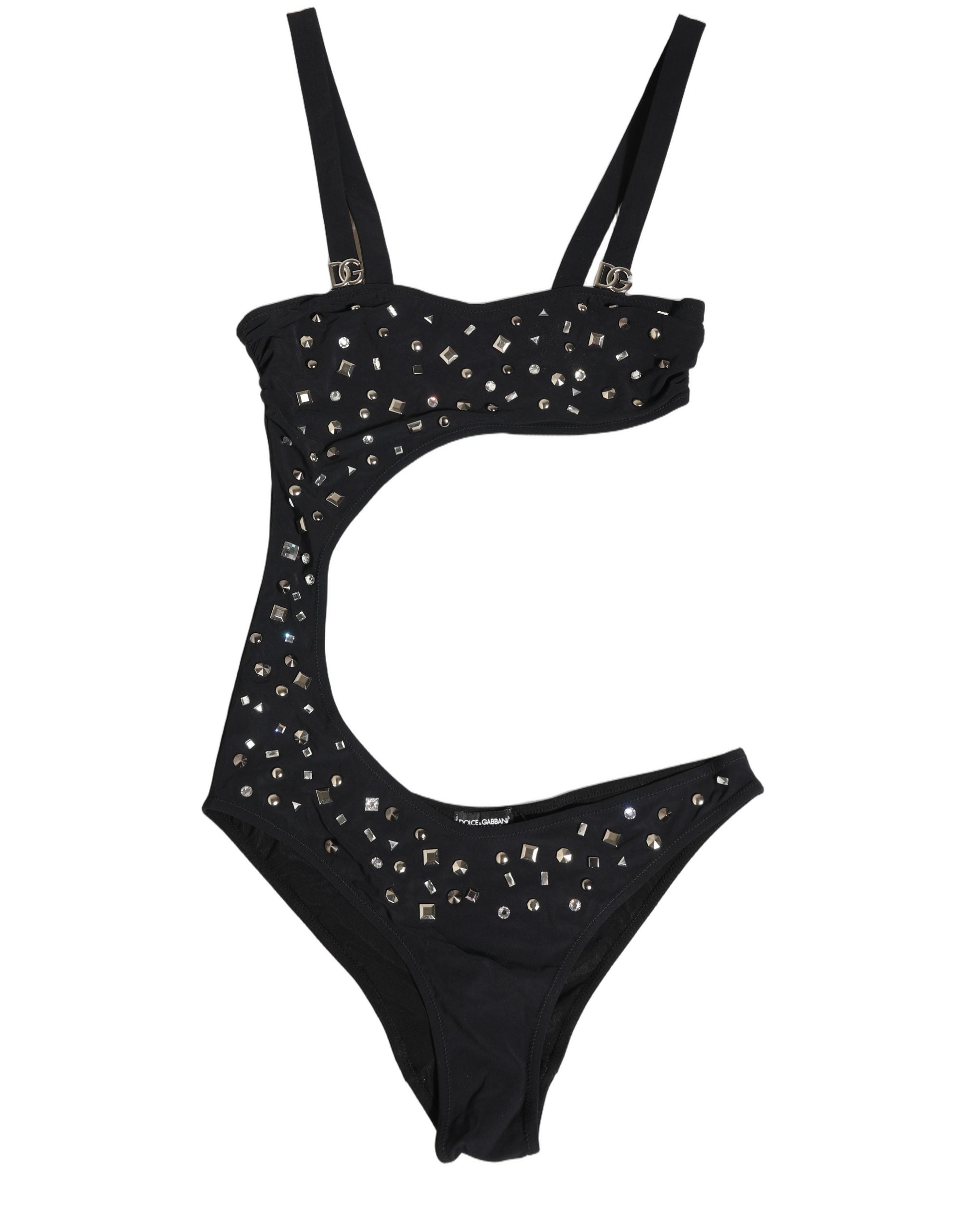 Dolce & Gabbana Black Embellished Cutout Bandeau One Piece Swimwear