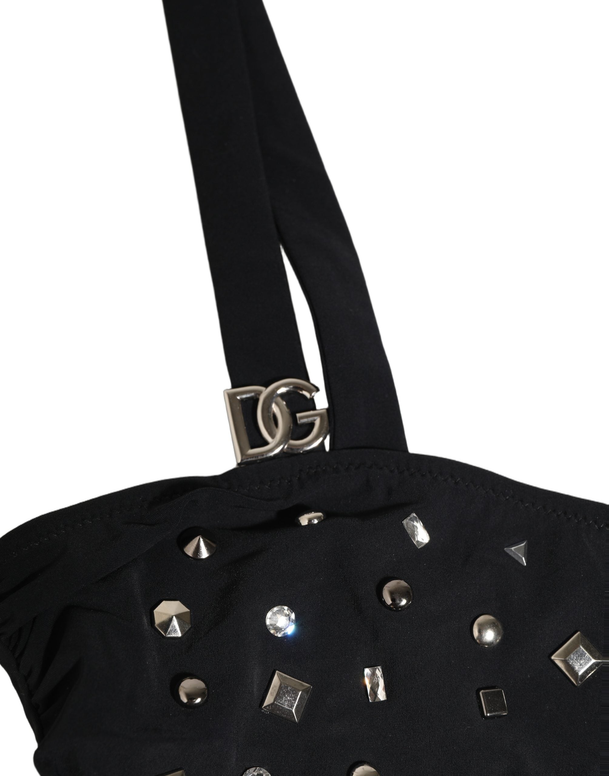 Dolce & Gabbana Black Embellished Cutout Bandeau One Piece Swimwear